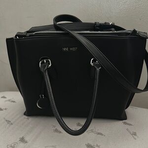 Nine West Black Tote with Textured Fabric and Adjustable Strap